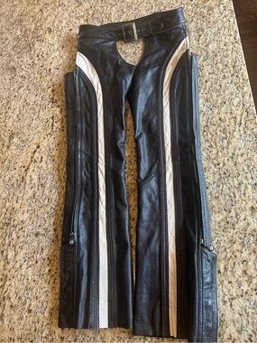 Harley Davidson Women's Leather Chaps Black Motorcycle Embroidered 2008 Small